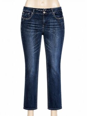 Grace in LA Size 21 Rhinestone Embellished Dark Wash Cropped Jeans Waist 40”